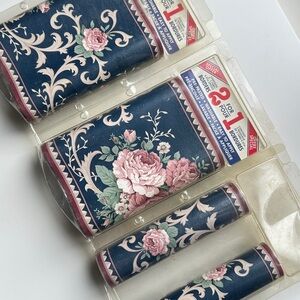 Vintage 90s Floral Wallpaper Border with Pink Flowers Deadstock 6 Rolls Total